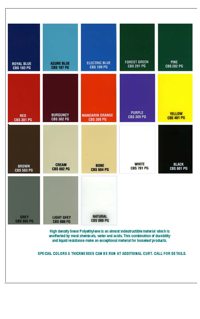 High Density Polyethylene Binder Colors Available | Print San Diego